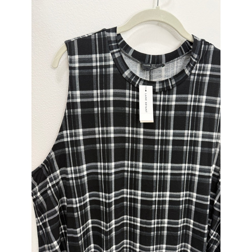 Lane Bryant Black White Plaid Swing Tunic Sleeveless Top 14/16 NWT - Picture 2 of 12